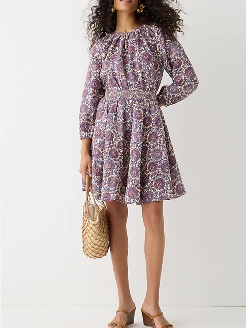 J. Crew Palermo Smocked-Waist Mini Dress in Floral Bouquet Linen